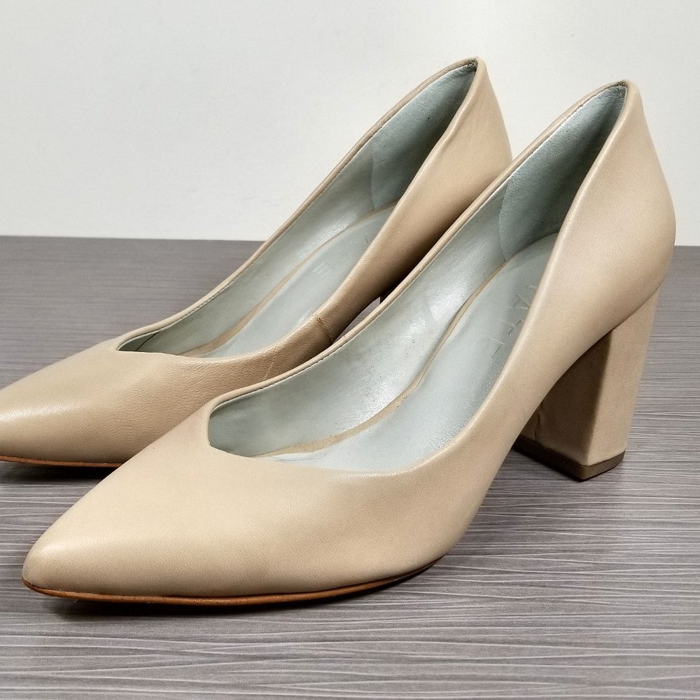 1.State Saffy Block Heel Pointy Toe Pump, Nude Leather, Womens Size 6 M / 36.5